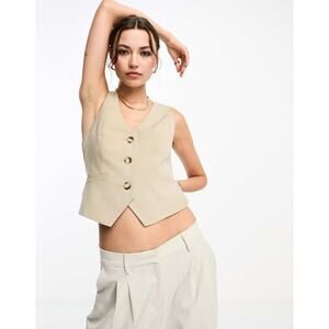 NWT ASOS Design Vest in Neutral Tailored Button Front & Faux Pockets Size US14